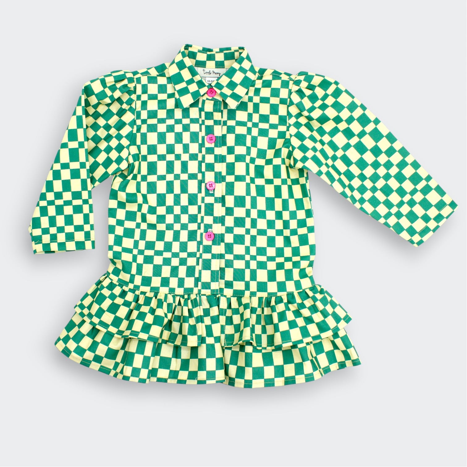 Wavy Check Tiered Shirt Dress Little Moony Wavy Check Tiered Shirt Dress Little Moony