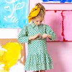 Girl in Wavy Check Tiered Shirt Dress