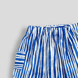 Cargo Style Cotton Harem Trousers in Blue and White Water Edge Line. Detail view.