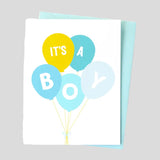 Greeting Card: It's A Boy. Featuring balloon illustration. 