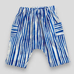 Cargo Style Cotton Harem Trousers in Blue and White Water Edge Line
