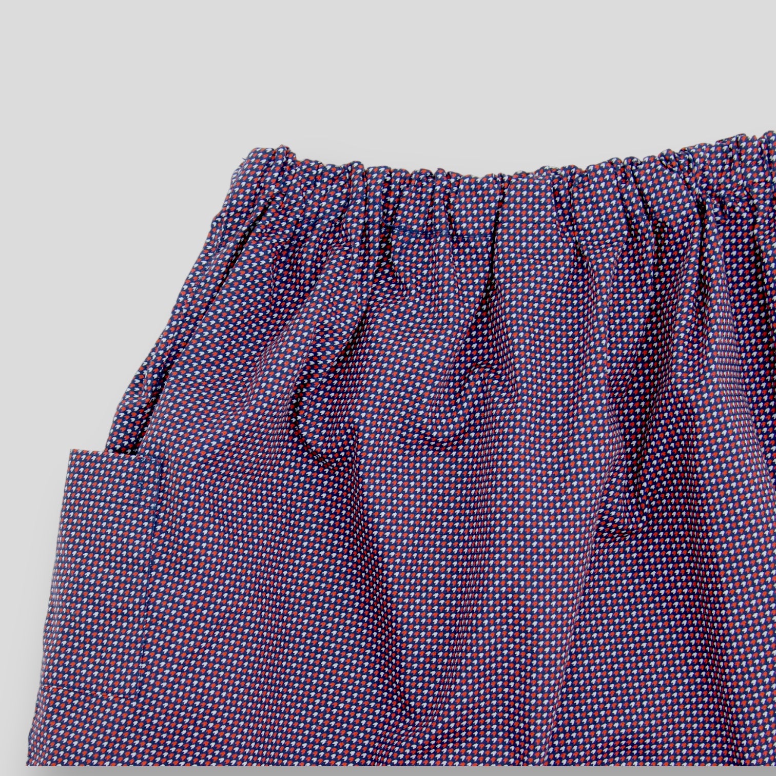 Red & White Houndstooth Harem Pants for Babies and Kids. Detail view of side pocket.