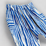 Cargo Style Cotton Harem Trousers in Blue and White Water Edge Line. Side view.