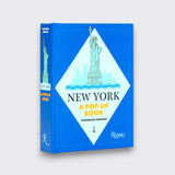 New York: A Pop-Up Book by Dominique Ehrhard, showing its blue cover with a Statue of Liberty illustration on a light gray background.