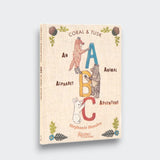 ABC: An Animal Alphabet Adventure book cover with illustrated animals beside colorful A, B, and C letters on a light gray background.