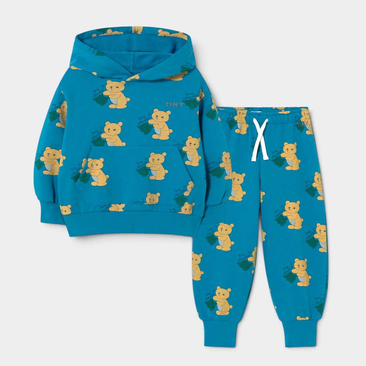 Little Moony Bears hoodie and matching pants set with playful teddy bear print for babies and toddlers