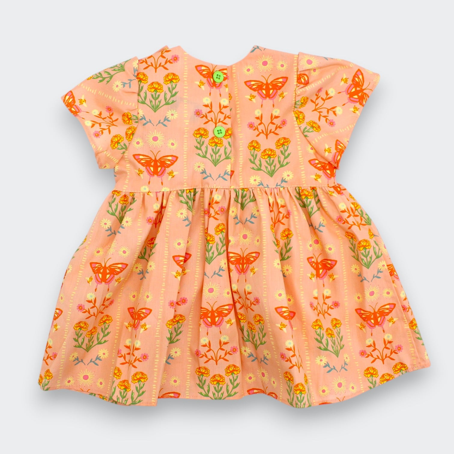 Back view of Little Moony peach butterfly flutter dress for babies and girls 0M to 6Y

