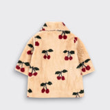 Little Moony Cherry Fuzzie Coat with soft plush texture and rounded collar for kids back view