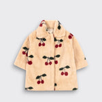 Little Moony Cherry Fuzzie Coat with soft plush texture and rounded collar for kids