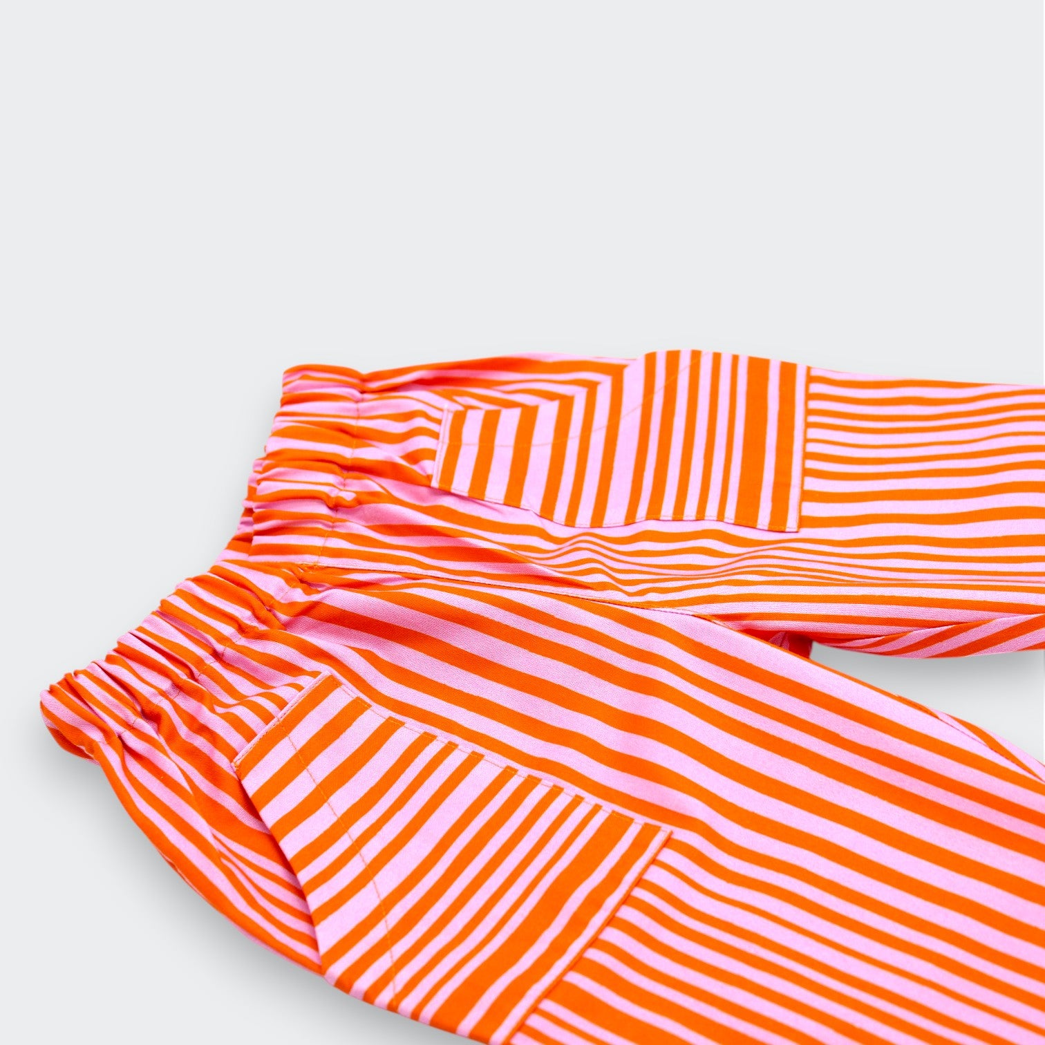 Little Moony Play Stripe Cotton Patch Pocket Pants for babies and children detailed view