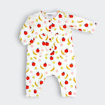 Fruit Patch Pocket Jumper for baby in cotton flannel with apple banana and peach print, Little Moon