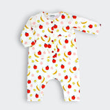 Fruit Patch Pocket Jumper for baby in cotton flannel with apple banana and peach print, Little Moon