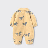 Little Moony Horses Sherpa One-Piece with galloping horse print for babies and toddlers back view.