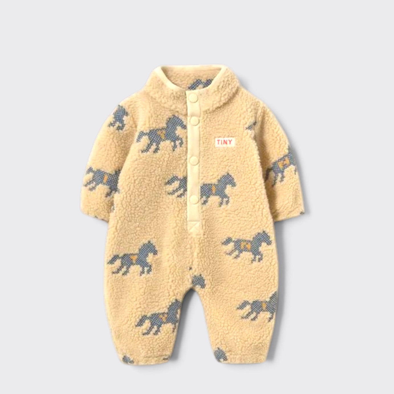 Little Moony Horses Sherpa One-Piece with galloping horse print for babies and toddlers