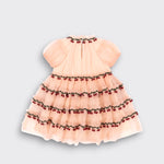 Little Moony Joelle Dress in Evening Sand with layered tulle skirt for girls back view