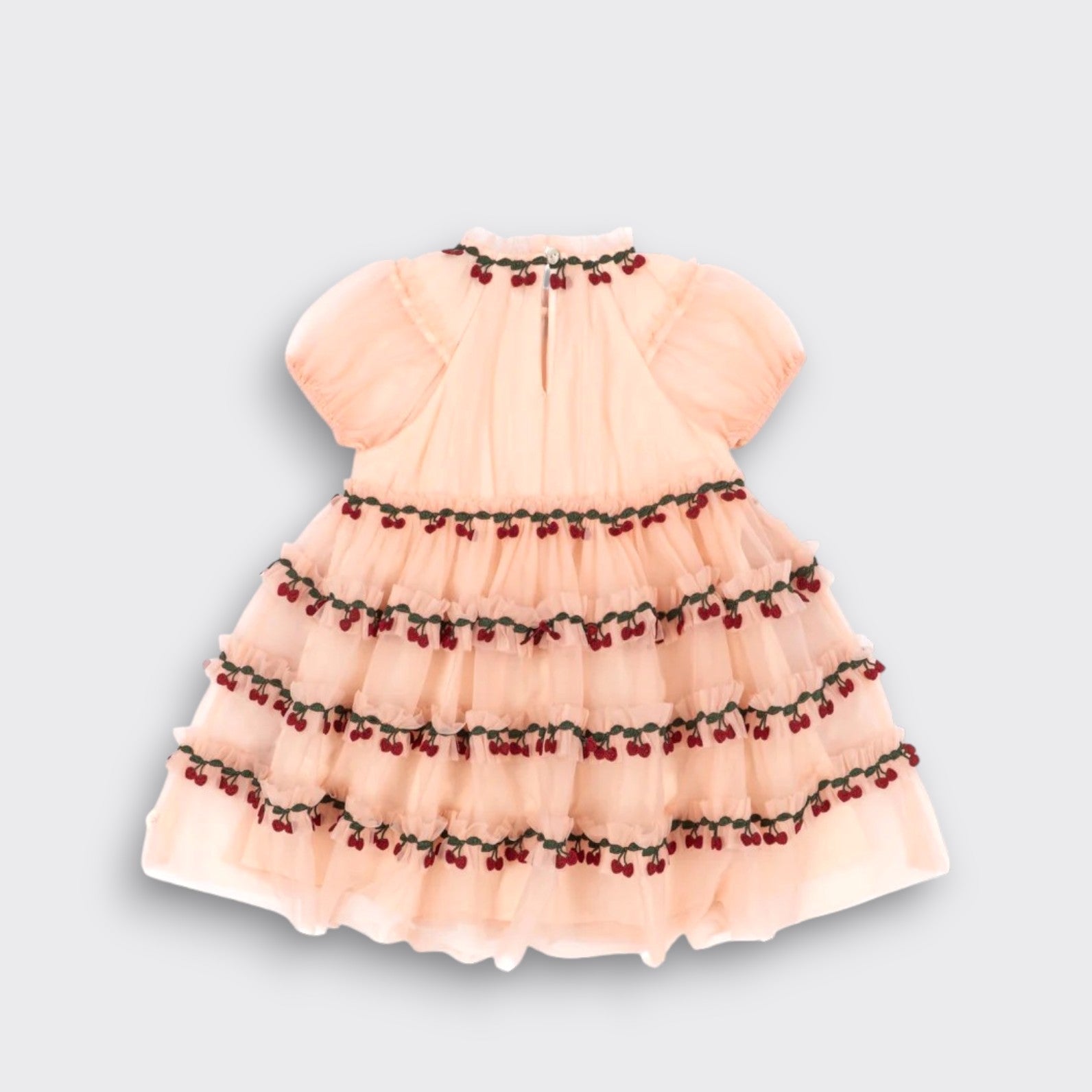 Little Moony Joelle Dress in Evening Sand with layered tulle skirt for girls back view