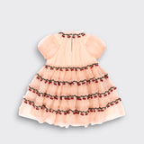 Little Moony Joelle Dress in Evening Sand with layered tulle skirt for girls back view