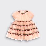 Little Moony Joelle Dress in Evening Sand with layered tulle skirt for girls