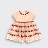 Little Moony Joelle Dress in Evening Sand with layered tulle skirt for girls