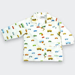Little Moony Little Wheels flannel shirt jacket for toddler boys with car and truck print