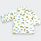 Little Moony Little Wheels flannel shirt jacket for toddler boys with car and truck print