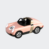 Luft Pop pink toy car with a number 66 hood decal, black wheels, and metallic trim, shown at an angle on a light gray background.