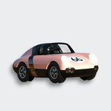 Front view of the Luft Pop pink toy car, showing white headlights, a number 66 hood decal, and a black windshield on a light gray background.