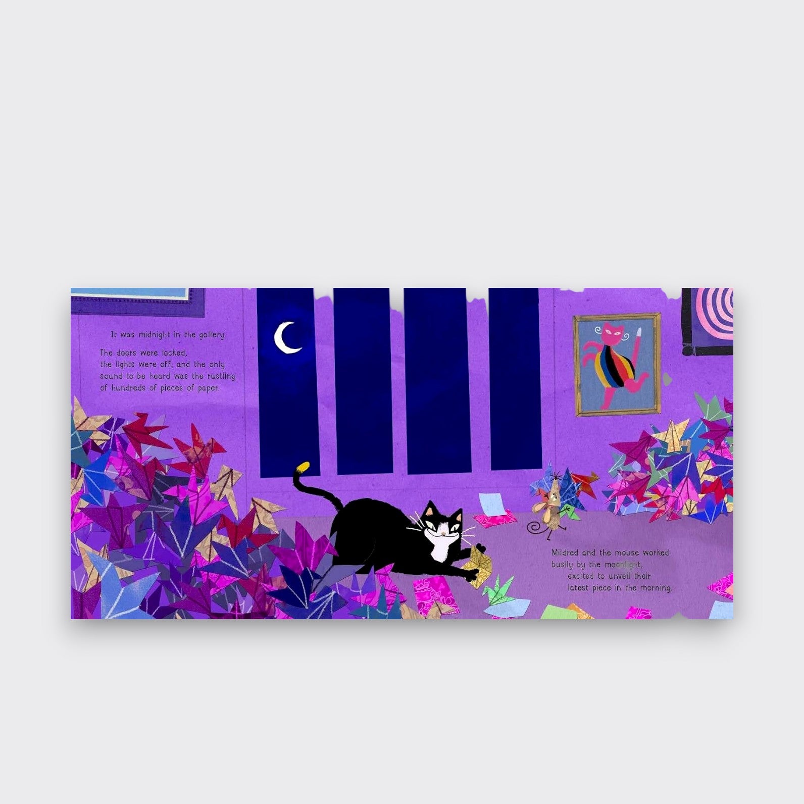 Little Moony Mildred and the Copycat hardcover children's art book featuring a creative gallery cat for kids ages 5 to 7 page view black cat