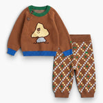 Little Moony Mush Monster jacquard jumper and patterned pants set for babies and toddlers