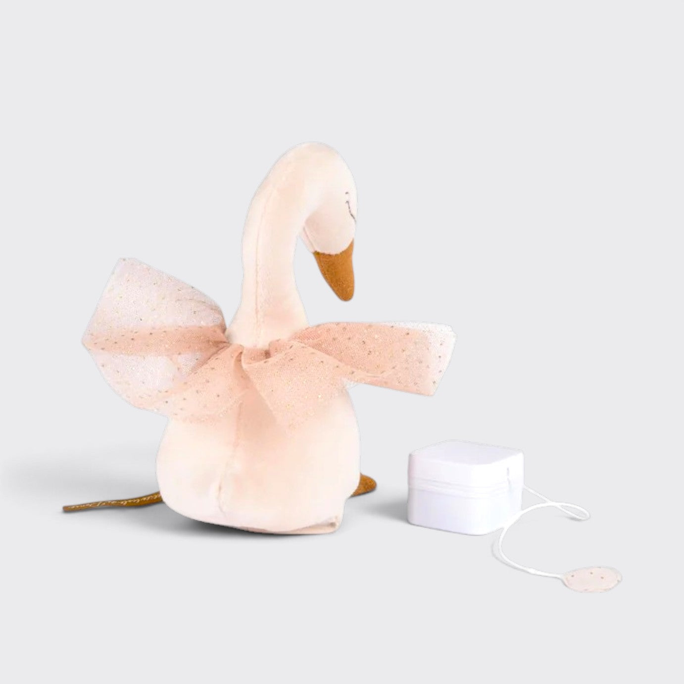 Little Moony Musical Swan from The Little School of Dance with soft velvet details for babies. Back view.