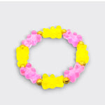 Little Moony Pink and Yellow Gummy Bear Stretch Bracelet with resin bear beads and gold spacers for kids