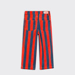 Little Moony Red Stripes Straight Denim Pants with bold red and blue stripes for kids and toddlers back view