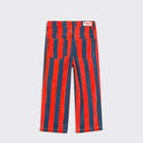 Little Moony Red Stripes Straight Denim Pants with bold red and blue stripes for kids and toddlers back view