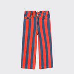 Little Moony Red Stripes Straight Denim Pants with bold red and blue stripes for kids and toddlers