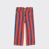 Little Moony Red Stripes Straight Denim Pants with bold red and blue stripes for kids and toddlers