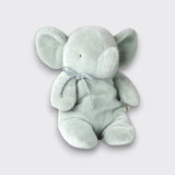 Soft mint elephant plush toy with large ears and a silver bow, shown from the front on a light gray background.