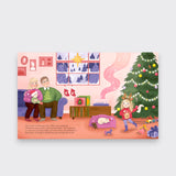 Page spread from the Taylor Swift book showing a family gathered by a Christmas tree