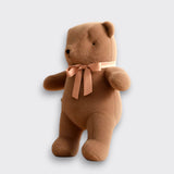 Little Moony Medium Teddy Bear Plush in Soft Brown with a delicate ribbon bow for babies and children side view.