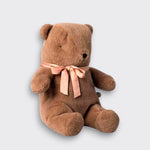 Little Moony Medium Teddy Bear Plush in Soft Brown with a delicate ribbon bow for babies and children