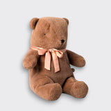Little Moony Medium Teddy Bear Plush in Soft Brown with a delicate ribbon bow for babies and children