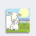 Very Special You by Emma Dodd, featuring a sheep and lamb in a sunny green meadow on the cover against a light gray background.