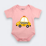 Pink organic Pima cotton baby bodysuit with yellow NYC taxi illustration — New York baby gift by Little Moony