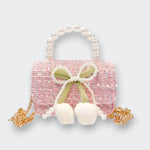 Tweed Mini Purse with Pearl Handle & Tulip Detail
