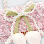 Tweed Mini Purse with Pearl Handle & Tulip Detail
