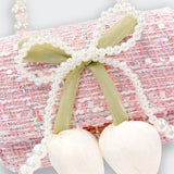 Tweed Mini Purse with Pearl Handle & Tulip Detail