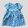 Blue Bug Dress with Tulip Sleeves and Bow for Babies and Kids. Back view.