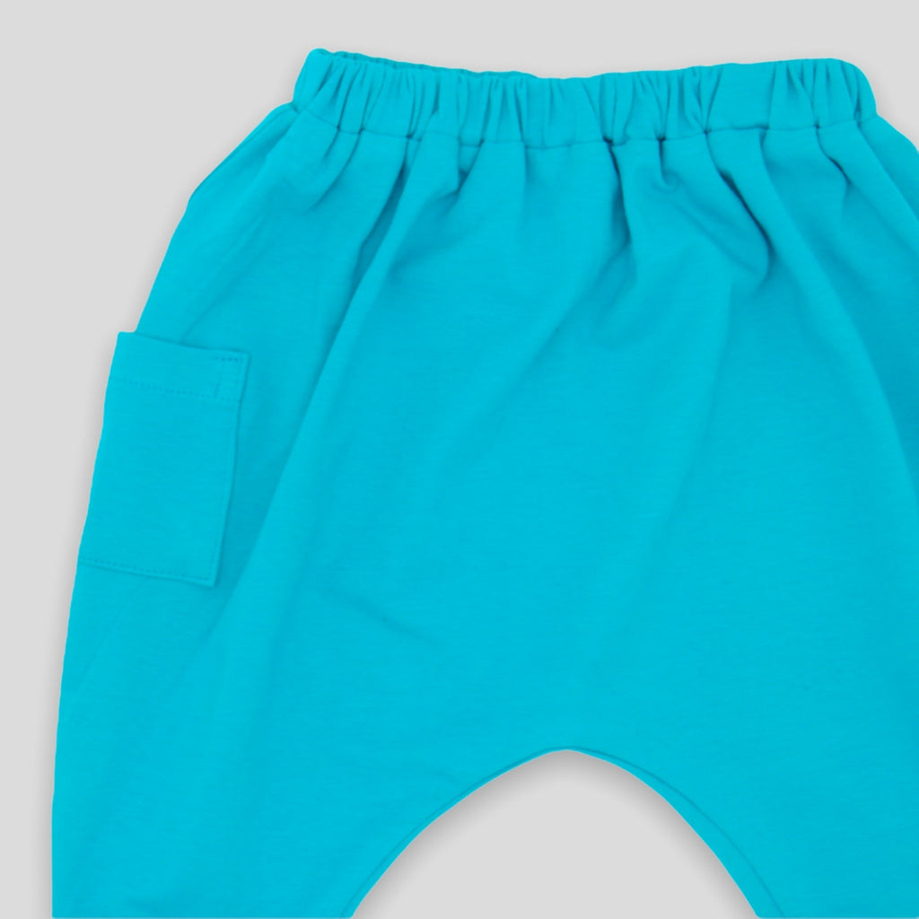 Soft Bora Bora Blue Cotton Knit Jogger for Babies and Kids. Detail view.