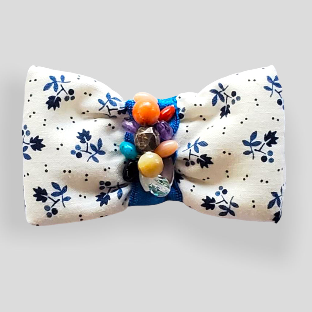 One of a Kind Large Hair Barrette - Blue Floral with Jewelry Stones