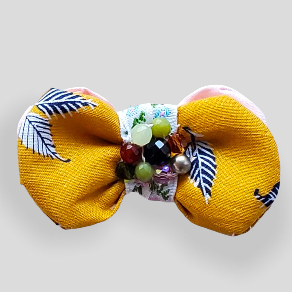 One of a Kind Large Hair Barrette - Yellow Leaves with Jewelry Stones